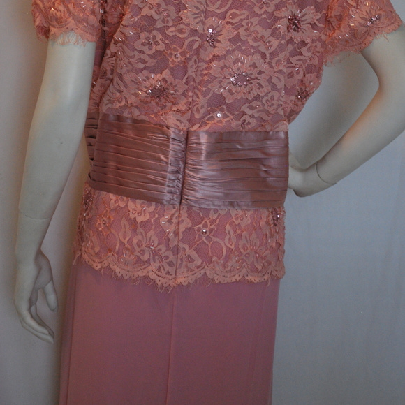 Long Pink Mothers Gown Lace Chiffon Satin Trim SS - Picture 8 of 8